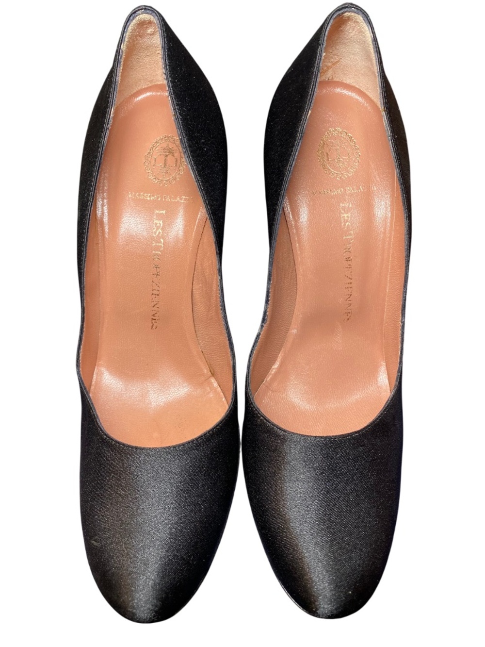 Les Tropeziennes Archival Minimalist Black Satin Cocktail Heels IT 37 7 NWOT